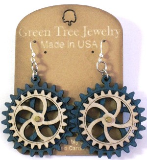 GreenTree earrings - 2 Gears E, blue 