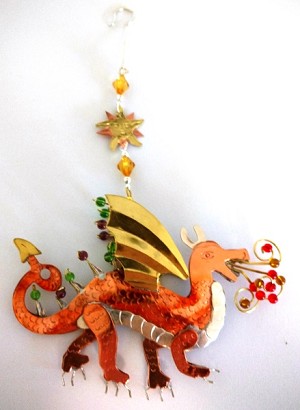 Metal Fire Dragon Ornament 